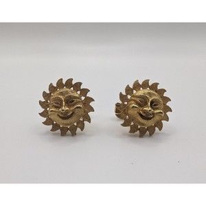 Vintage Gold Tone Anthropomorphic Smiley Sun Cuff Links